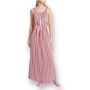 Open Edit Twist Front Satin Maxi Nightgown Cutout Recycled Red White Stripe M